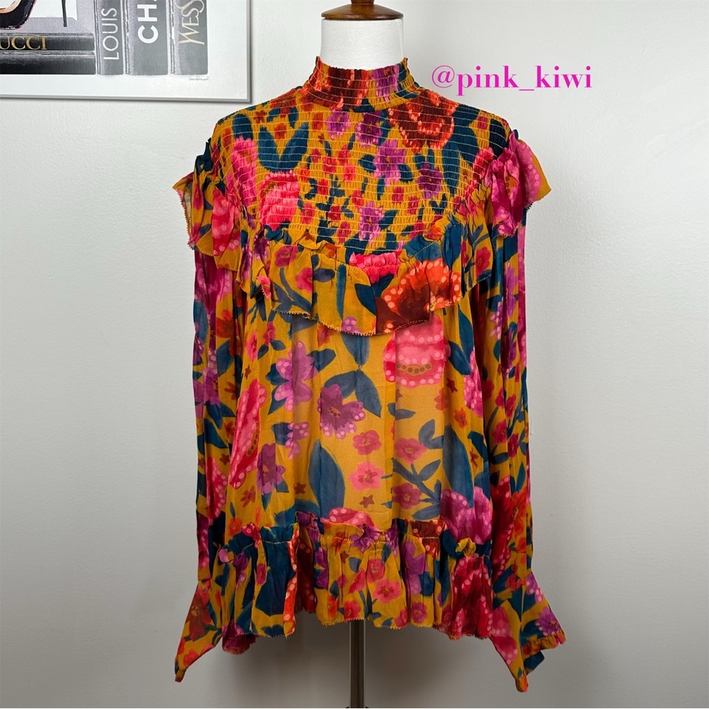 Farm Rio Floral Dream Smocked Blouse